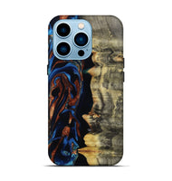 iPhone 14 Pro Wood Live Edge Phone Case - Enid (Teal & Gold, 801980)