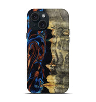 iPhone 15 Wood Live Edge Phone Case - Enid (Teal & Gold, 801980)