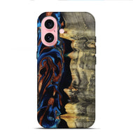 iPhone 16 Wood Live Edge Phone Case - Enid (Teal & Gold, 801980)