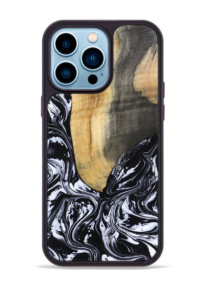 iPhone 14 Pro Max Wood Phone Case - Curley (Black & White, 802000)