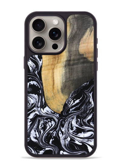 iPhone 15 Pro Max Wood Phone Case - Curley (Black & White, 802000)