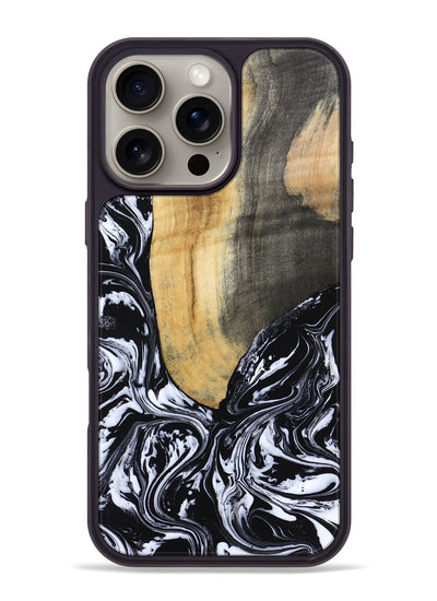 iPhone 16 Pro Max Wood Phone Case - Curley (Black & White, 802000)