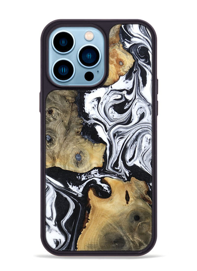iPhone 14 Pro Max Wood Phone Case - Keara (Black & White, 802002)