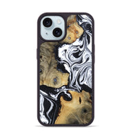 iPhone 15 Wood Phone Case - Keara (Black & White, 802002)