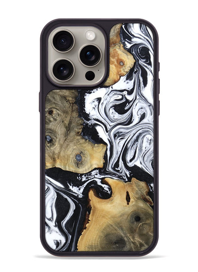 iPhone 15 Pro Max Wood Phone Case - Keara (Black & White, 802002)