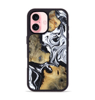 iPhone 16 Wood Phone Case - Keara (Black & White, 802002)