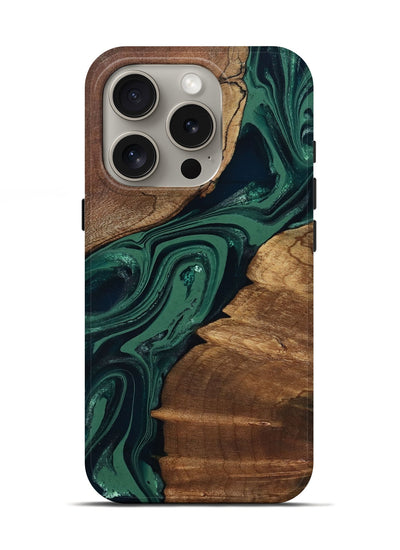 iPhone 16 Pro Wood Live Edge Phone Case - Yara (Green, 802060)