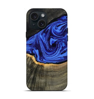 iPhone 15 Wood Live Edge Phone Case - Eliseo (Blue, 802063)