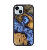 iPhone 15 Wood Phone Case - Jasmine (Blue, 802110)