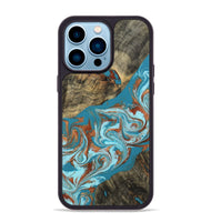 iPhone 14 Pro Max Wood Phone Case - Edythe (Teal & Gold, 802164)