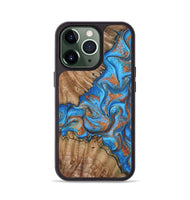 iPhone 13 Pro Wood Phone Case - Lutie (Teal & Gold, 802165)