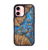iPhone 16 Wood Phone Case - Lutie (Teal & Gold, 802165)