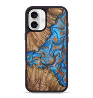 iPhone 16 Plus Wood Phone Case - Lutie (Teal & Gold, 802165)