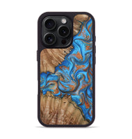 iPhone 16 Pro Wood Phone Case - Lutie (Teal & Gold, 802165)