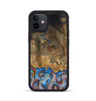 iPhone 12 Wood Phone Case - Navy (Teal & Gold, 802410)