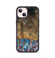 iPhone 14 Wood Phone Case - Navy (Teal & Gold, 802410)