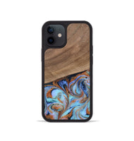 iPhone 12 mini Wood Phone Case - Irving (Teal & Gold, 802412)