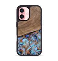 iPhone 16 Wood Phone Case - Irving (Teal & Gold, 802412)