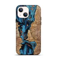 iPhone 14 Wood Live Edge Phone Case - Kaizen (Teal & Gold, 802433)