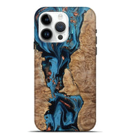 iPhone 15 Pro Max Wood Live Edge Phone Case - Kaizen (Teal & Gold, 802433)