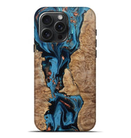 iPhone 16 Pro Max Wood Live Edge Phone Case - Kaizen (Teal & Gold, 802433)