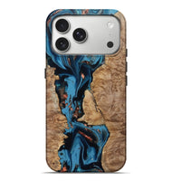 iPhone 17 Pro Max Wood Live Edge Phone Case - Kaizen (Teal & Gold, 802433)