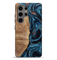 Galaxy S25 Ultra Wood Live Edge Phone Case - Cletus (Teal & Gold, 802434)