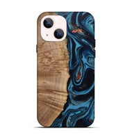 iPhone 13 Wood Live Edge Phone Case - Cletus (Teal & Gold, 802434)