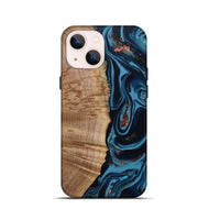 iPhone 13 mini Wood Live Edge Phone Case - Cletus (Teal & Gold, 802434)