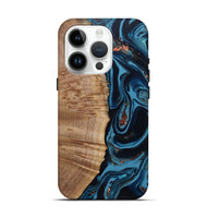 iPhone 15 Pro Wood Live Edge Phone Case - Cletus (Teal & Gold, 802434)
