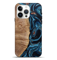 iPhone 15 Pro Max Wood Live Edge Phone Case - Cletus (Teal & Gold, 802434)