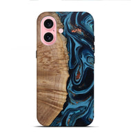 iPhone 16 Wood Live Edge Phone Case - Cletus (Teal & Gold, 802434)