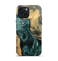 iPhone 15 Wood Live Edge Phone Case - Stacie (Green, 802436)