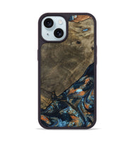 iPhone 15 Wood Phone Case - Daron (Teal & Gold, 802461)