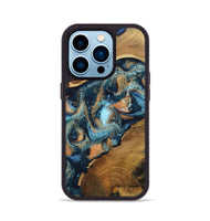 iPhone 14 Pro Wood Phone Case - Teddy (Teal & Gold, 802462)