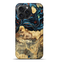iPhone 16 Pro Max Wood Live Edge Phone Case - Merlin (Teal & Gold, 803560)