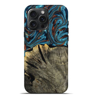 iPhone 16 Pro Max Wood Live Edge Phone Case - Brixton (Teal & Gold, 803564)