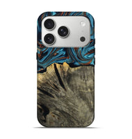 iPhone 17 Pro Wood Live Edge Phone Case - Brixton (Teal & Gold, 803564)