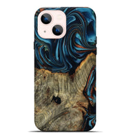 iPhone 14 Plus Wood Live Edge Phone Case - Victor (Teal & Gold, 804738)