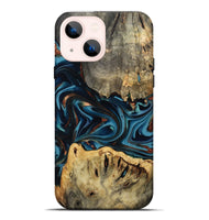 iPhone 14 Plus Wood Live Edge Phone Case - Alessia (Teal & Gold, 804739)
