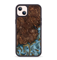 iPhone 14 Plus Wood Phone Case - Brandyn (Teal & Gold, 804893)