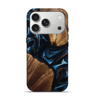 iPhone 17 Pro Wood Live Edge Phone Case - Willis (Teal & Gold, 805361)