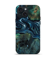 iPhone 15 Wood Live Edge Phone Case - Aubrey (Blue, 805388)