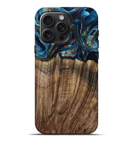 iPhone 16 Pro Max Wood Live Edge Phone Case - Adrien (Teal & Gold, 806040)