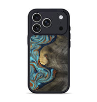 iPhone 17 Pro Wood Phone Case - Kari (Teal & Gold, 806417)