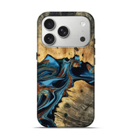 iPhone 17 Pro Wood Live Edge Phone Case - Kylee (Teal & Gold, 807174)