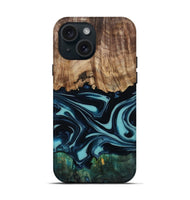 iPhone 15 Wood Live Edge Phone Case - Katy (Blue, 807285)