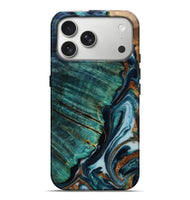 iPhone 17 Pro Max Wood Live Edge Phone Case - Dequan (Teal & Gold, 807315)