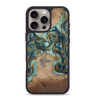 iPhone 16 Pro Max Wood Phone Case - Leeann (Teal & Gold, 807411)