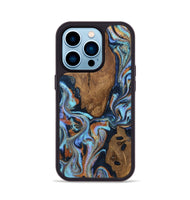 iPhone 14 Pro Wood Phone Case - Damaris (Teal & Gold, 807506)